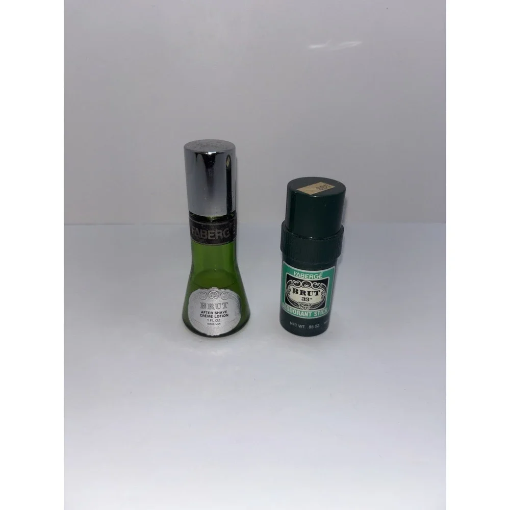 Vintage Brut Pre-electric Shave Glass Bottle & Deodorant Stick Props